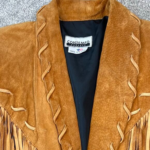 Contempo Casuals Vintage 80s Genuine Suede Western Fringe Crop Jacket (Sz S) - Picture 6 of 16